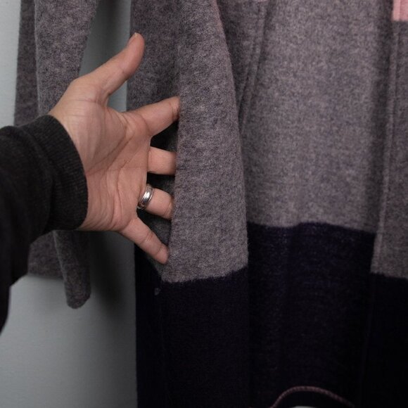 Max Studio colorblock wool blend open long coat-M - Picture 3 of 5